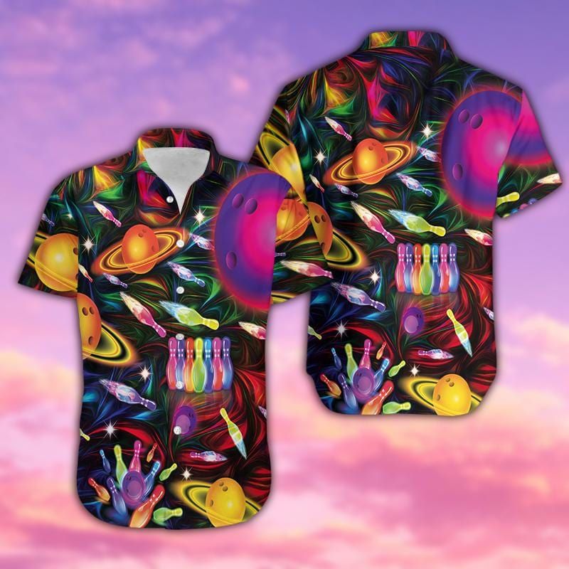 Felacia [Hawaii Shirt] Amazing Bowling in space colorful light Hawaiian Aloha Shirts-ZX2266